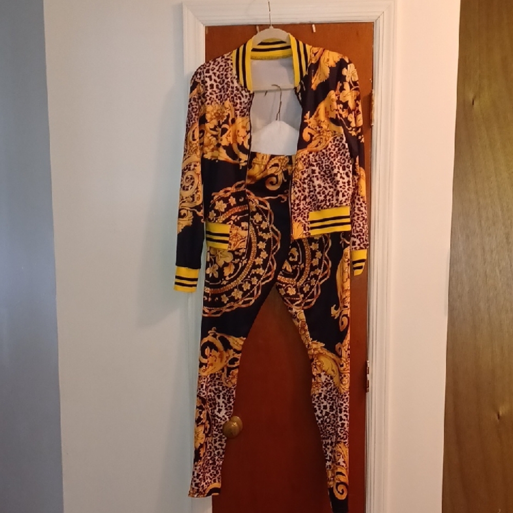 Vibrant Patterned Jacket and Pants Set